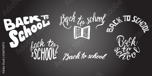 Back to school hand-drawn lettering set. Typography emblem set. Chalk background. Retro Style Elements.Vector illustration in Doodle style.