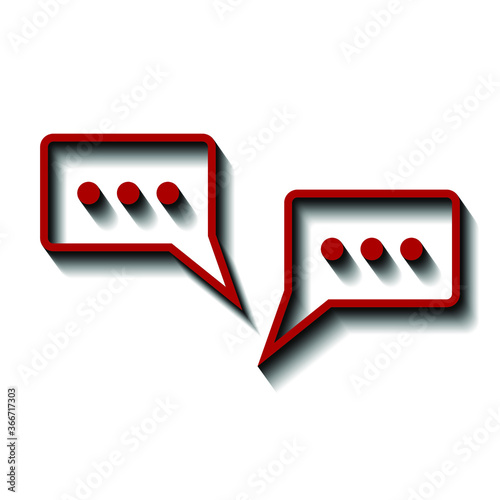 Two red square conversational bubbles and black shadow on a white background, sign for design, vector illustration