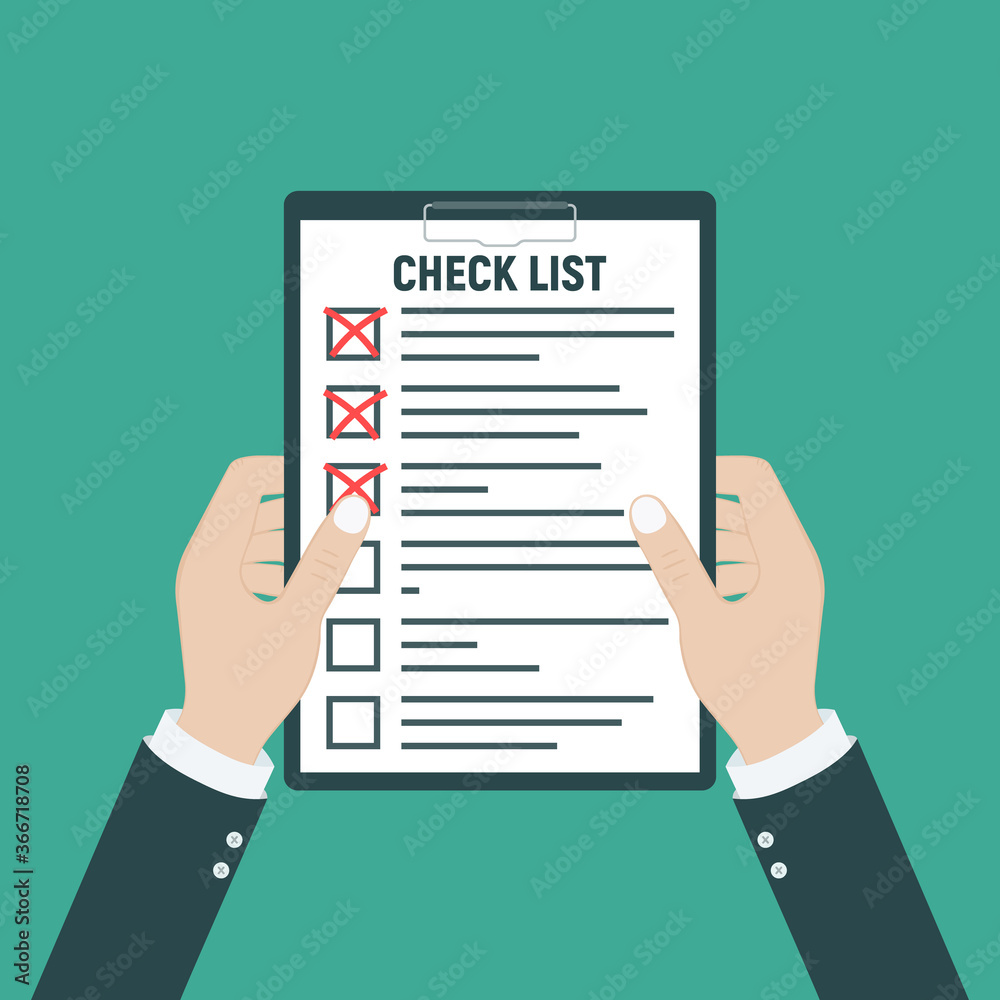 Vector clipboard with green tick and red crosses. Flat design clip board and check marks Vector clipboard with green tick and red crosses. Flat design clip board and check marks