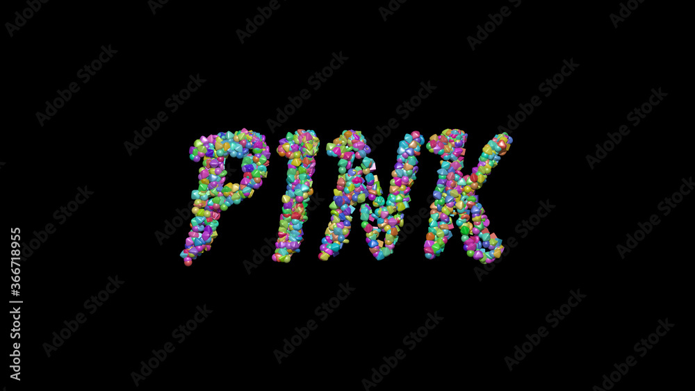 PINK: 3D illustration of the text made of small objects over a black background with shadows. abstract and beautiful PINK: 3D illustration of the text made of small objects over a black background with shadows. abstract and beautiful