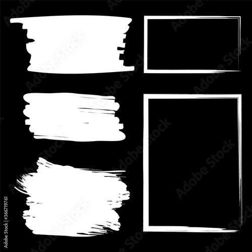 White brush strokes on a black background. Watercolor rectangular texture. Grunge stains.