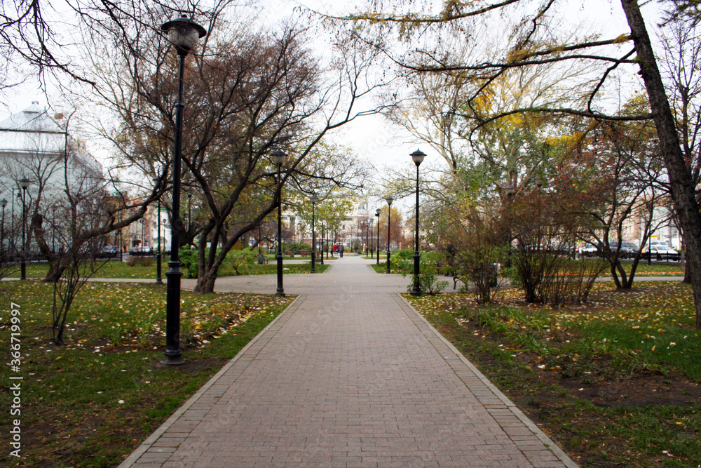 A park in autumn in the center of Moscow