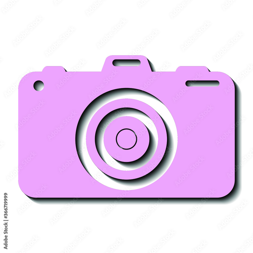Pink camera and black shadow on a white background, sign for design, vector illustration Pink camera and black shadow on a white background, sign for design, vector illustration
