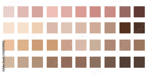 Skin color tones chart. The texture of the palette of shades of the human body. Vector set of beige cream flowers.