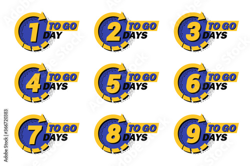 Set of days to go with halftone in a flat design. Number 1 to 9
