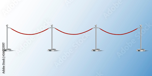 Barrier made of rope. Red line of safety for VIP persons. fence at the entrance. Vector image.