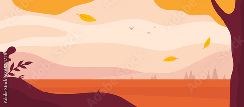 Autumn landscape background. Simple flat minimal wallpaper. Vector