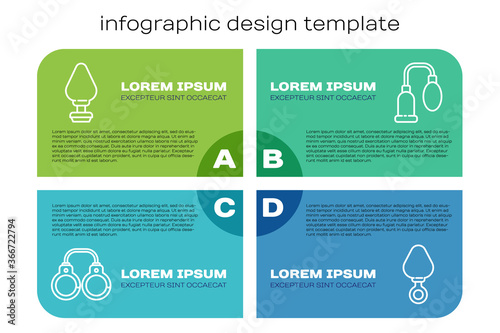Set line Sexy fluffy handcuffs, Anal plug, Anal plug and Penis pump. Business infographic template. Vector.