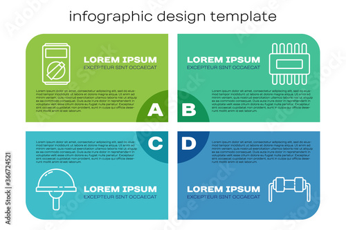 Set line Light emitting diode, Multimeter, Resistor electricity and Processor with microcircuits CPU. Business infographic template. Vector.