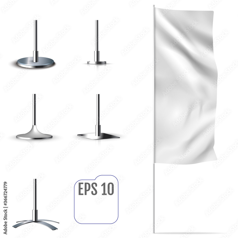 White banner flag. Realistic mockup of banner flag. White banner flag. Realistic mockup of banner flag.