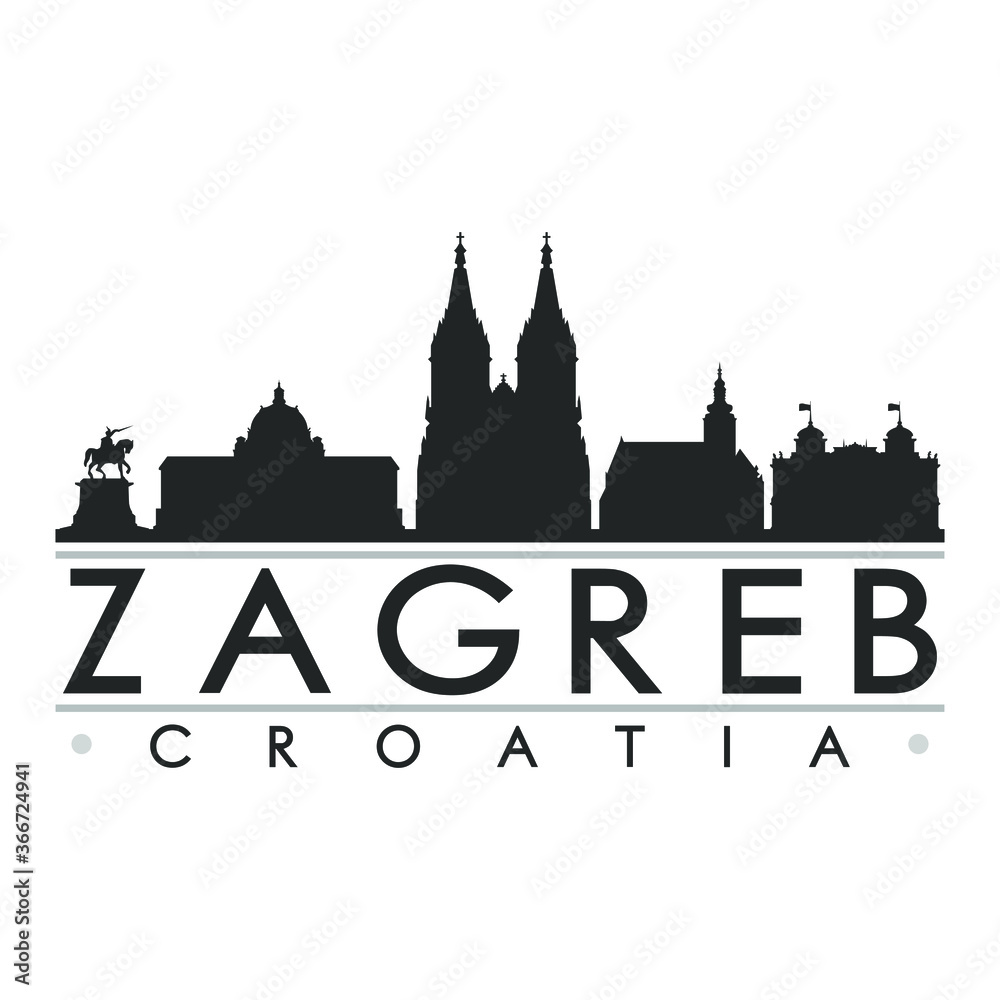 Zagreb Croatia Skyline Silhouette Design City Vector Art Famous Buildings.
