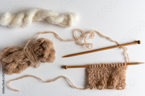 knitting project with fluffy mohair yarn  photo