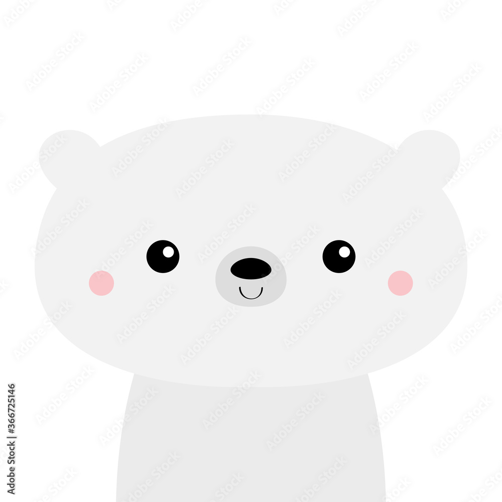 Cute white polar bear. Kawaii cartoon character. Funny head face. Pink  cheeks. Happy Valentines Day. Baby greeting card template. Notebook cover,  tshirt. White background. Flat design. Stock Vector | Adobe Stock