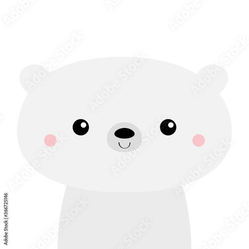 Fototapeta Naklejka Na Ścianę i Meble -  Cute white polar bear. Kawaii cartoon character. Funny head face. Pink cheeks. Happy Valentines Day. Baby greeting card template. Notebook cover, tshirt. White background. Flat design.