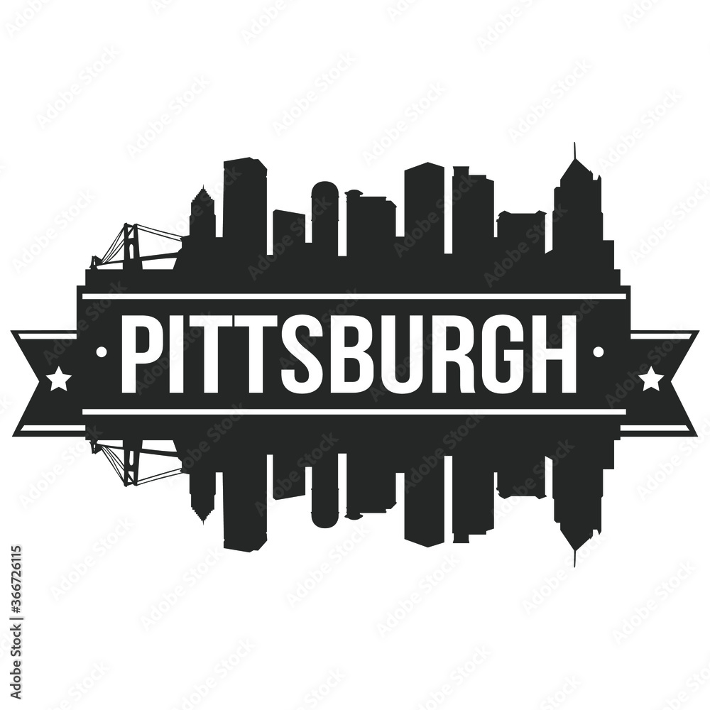 Pittsburgh Skyline Stamp Silhouette. Reflection Landscape City Design. Vector Cityscape Icon.  