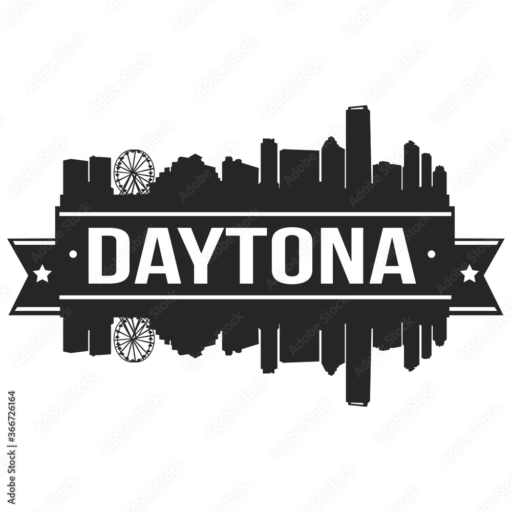 Daytona Skyline Stamp Silhouette. Reflection Landscape City Design. Vector Cityscape Icon.  