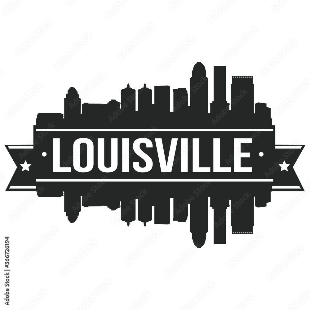 Louisville Skyline Stamp Silhouette. Reflection Landscape City Design. Vector Cityscape Icon.  