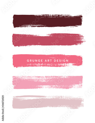 Pink shades art brush paint texture stripes set isolated vector background. Watercolor beautiful strokes set.