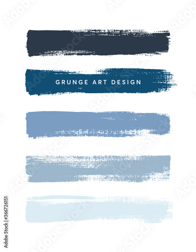 Blue shades art brush paint texture stripes set isolated vector background. Grunge colorful strokes set.
