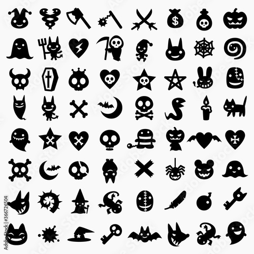 Halloween vector simple icons for web and mobile. Black color silhouette monsters and party clipart. © YuliaShlyahova