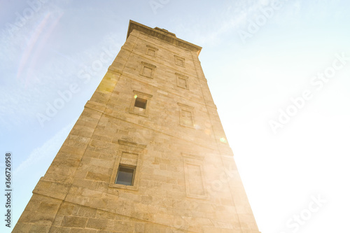 tower of castle, photo as a background , in a coruna north spain, galicia, spain, europe , tower of hercules lighthouse