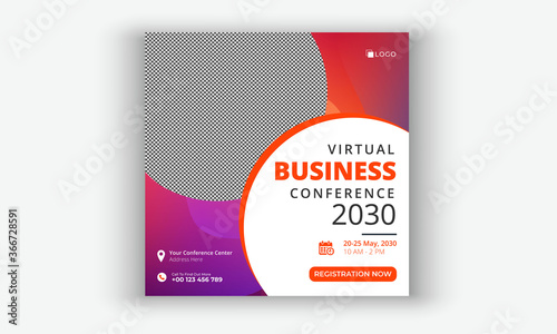 Business conference social media post event marketing web banner template with square flyer, virtual business conference social media post template design, easy to edit