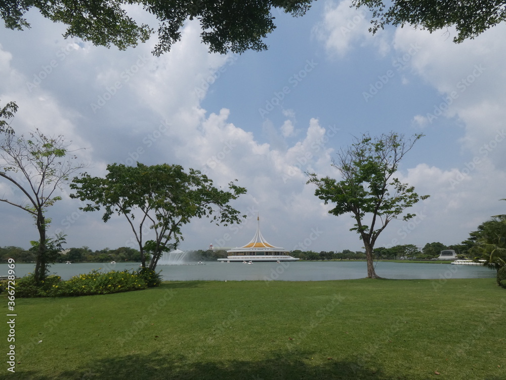 Fototapeta premium Water pavilions in parks and trees