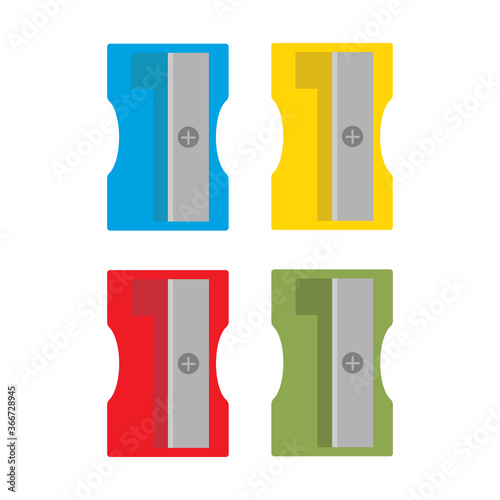 A set of multi-colored pencil sharpeners. Back to school. School office. Flat vector illustration.