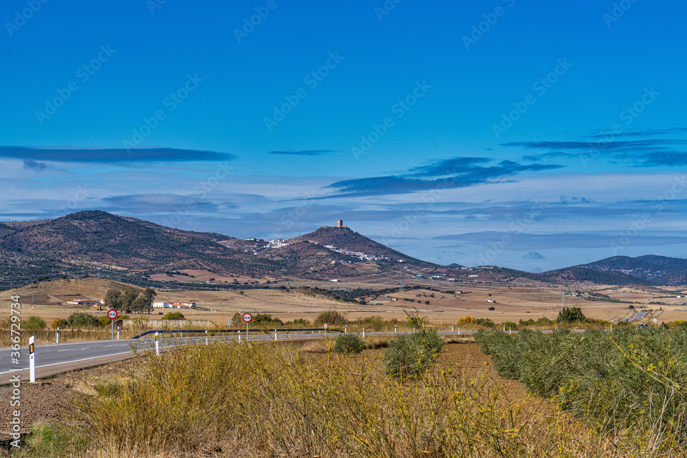 Landscape view to Feria Castle Hill, Extremadura, Spain