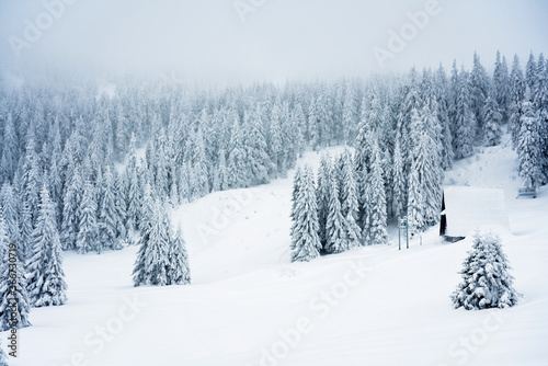 Fototapeta Naklejka Na Ścianę i Meble -  Winter in Beskidy mountains near Pilsko, Babia Gora and Hala Miziowa in Beskid Zywiecki, Poland. Beskid Zywiecki is a part of Carpathian mountains.