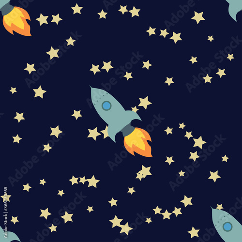 Seamless outer space ufo rocket science kids background pattern