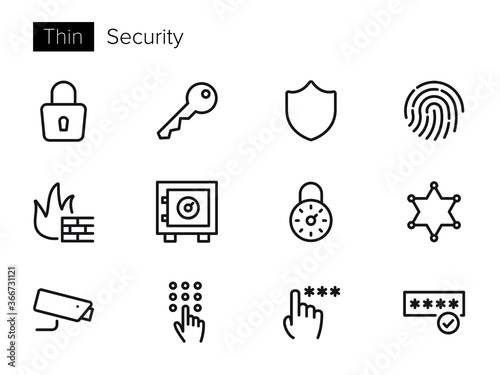 Security Vector icons set Thin line outline