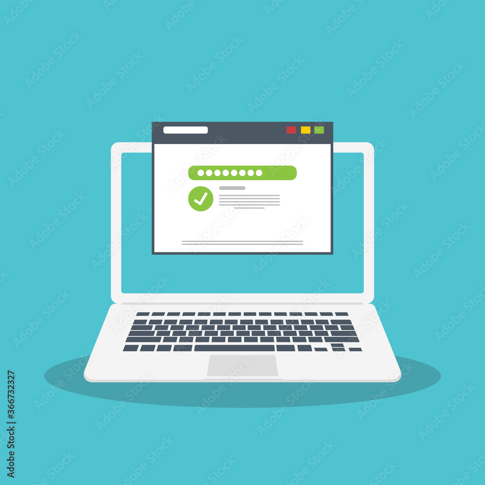 Successful web browser Login page on Laptop Screen with password form. Security, personal access, user authorization Successful web browser Login page on Laptop Screen with password form. Security, personal access, user authorization
