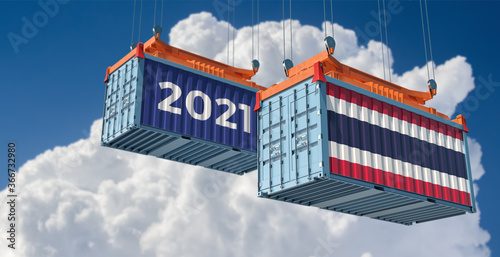 Trading 2021. Freight container with Thailand flag. 3D Rendering © Marius Faust