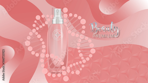 Beauty product ad design, pink cosmetic container with collagen solution advertising background ready to use, luxury skin care banner, illustration vector.	