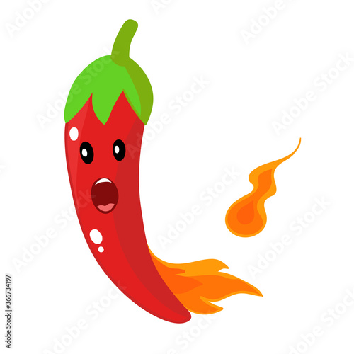 Cute red hot running away pepper vector character