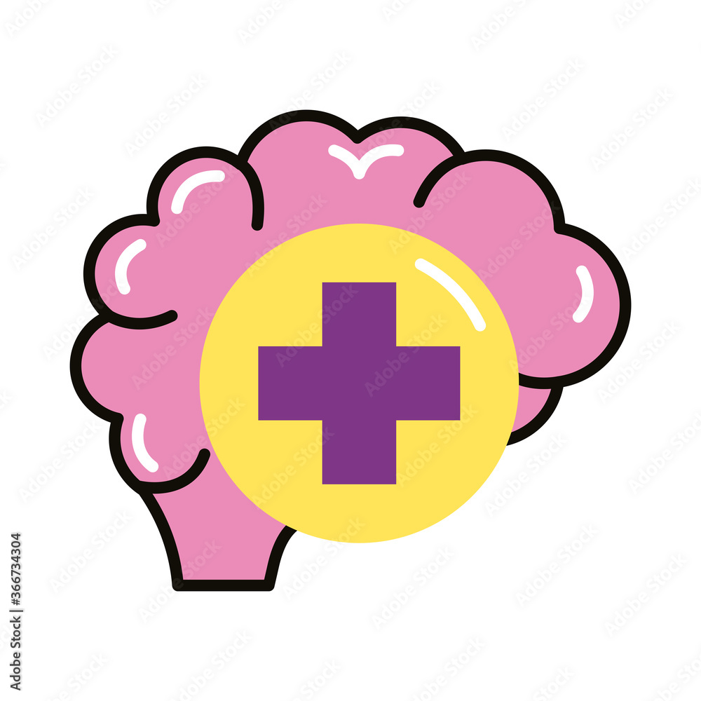brain human with pluss symbol line and fill style icon brain human with pluss symbol line and fill style icon