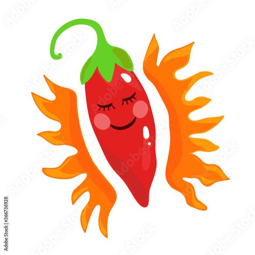 Cute red hot sleeping pepper vector flat character