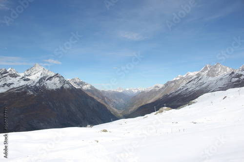 Beautiful views of snow mountains at Rotenboden, Zermatt, Switzerland, Europe