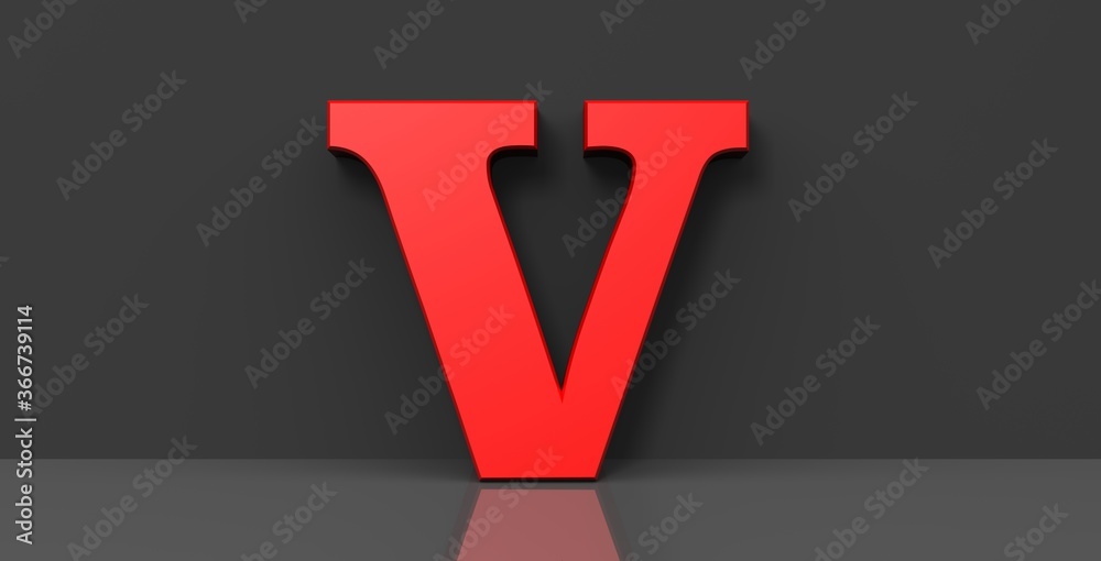 Fototapeta premium V letter red 3d sign alphabet capital letter