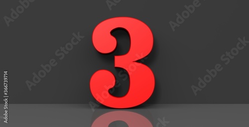 3 three number red 3d sign digit numeral