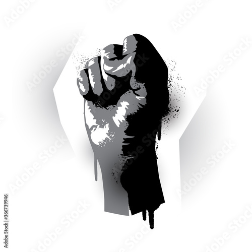 Stencil graffiti effect rising fist. Human rights, protest and demonstration vector illustration