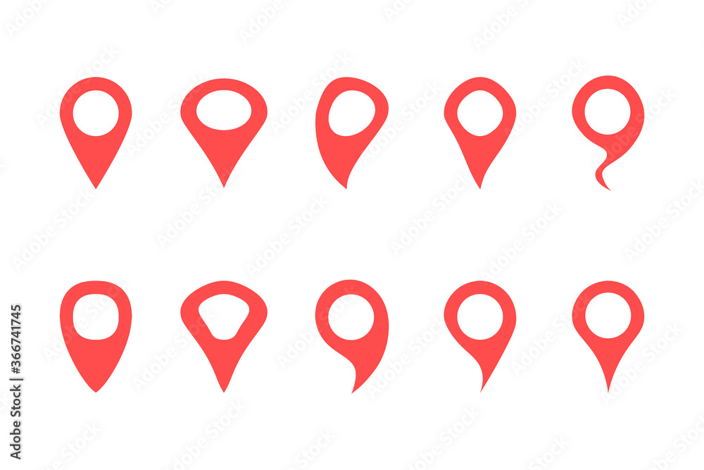 Location pin icon set. red gps pointer travel button. isolated vector images Location pin icon set. red gps pointer travel button. isolated vector images