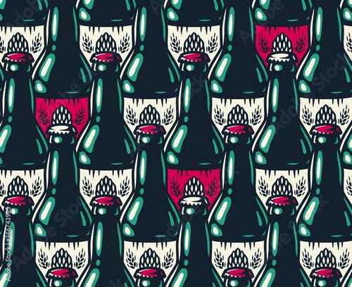 Colored seamless pattern of beer bottle with cap
