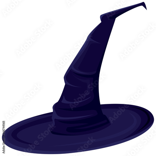 Dark blue witch hat. Halloween attribute in cartoon style.
