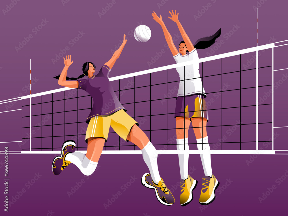 Female volleyball players. Isolated on a white background illustration