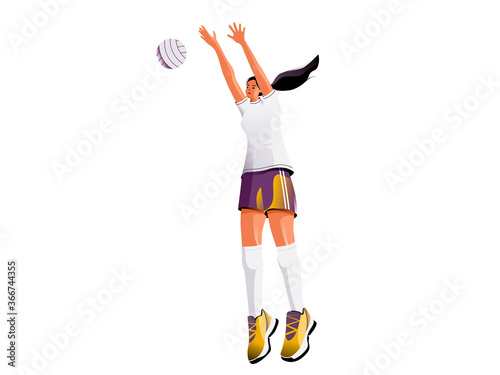 Beautiful  female volleyball player isolated on a white background illustration. Blocking the ball.