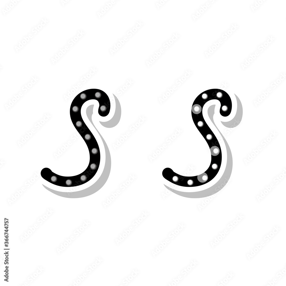 Naklejka premium Letter S with light bulbs, on and off neon font