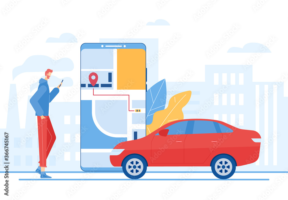 Car sharing concept. Mobile application. Vector illustration. Car sharing concept. Mobile application. Vector illustration.