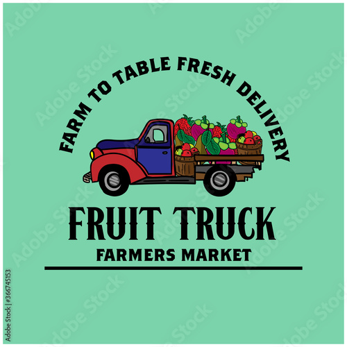 vehicle full of fruits and vegetables. fruit truck delivery farmers market.